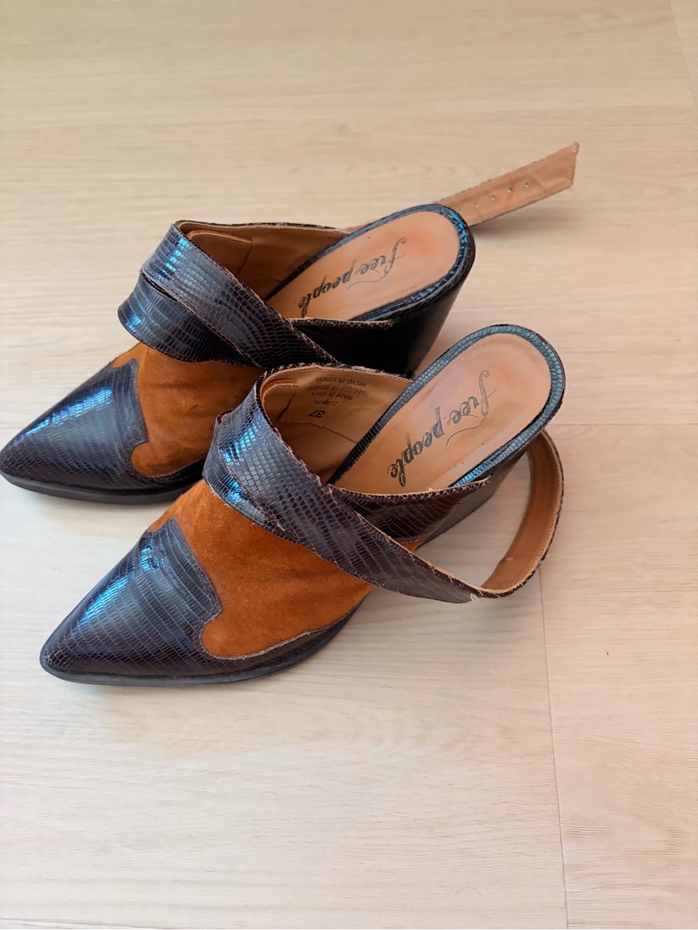 Brown Suede & Dark Brown Free People Ankle Strap Western Heels